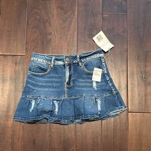 Nordstrom PTCL Blue Denim Mini Skirt with Distressed Accents